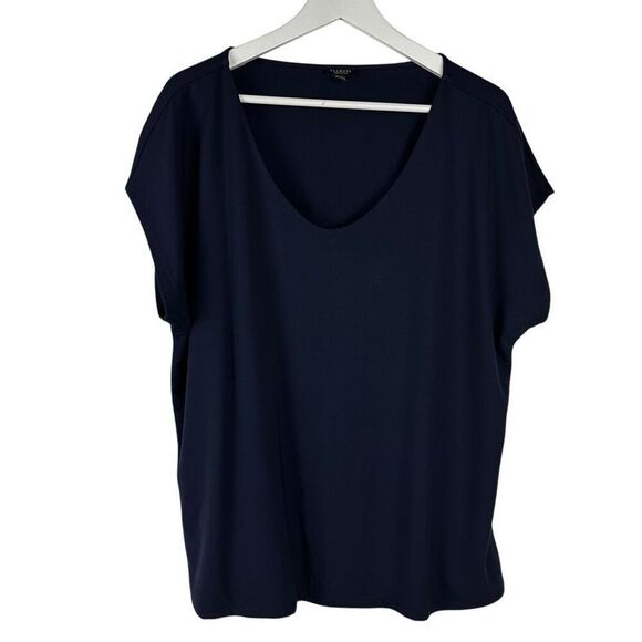 Talbots Navy Cap Sleeve 2X Petite Top Double Layer Front - Picture 1 of 4